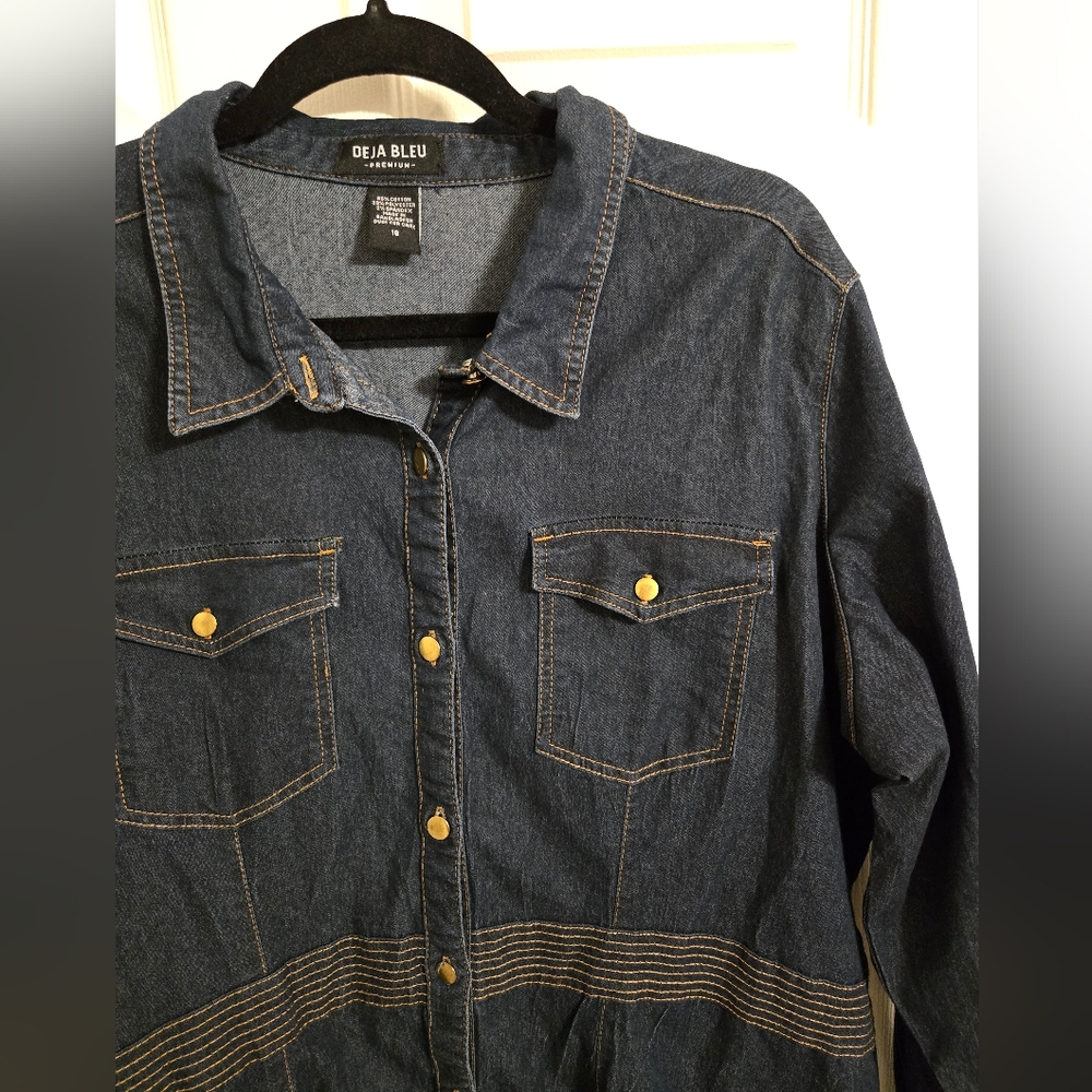 Deja Bleu Women's Denim Button-Up Dress Gold Accents Size 16 Country Western - Picture 6 of 8